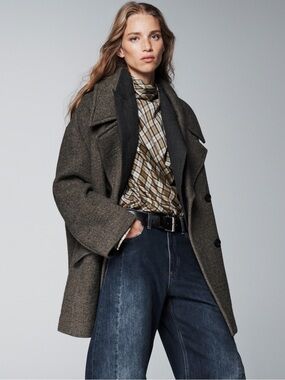 NWT Zara ZW Collection Double Breasted Wool Coat in Brown Marl